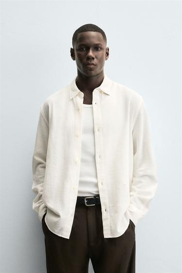 TEXTURED CHECK SHIRT - Oyster-white by Zara