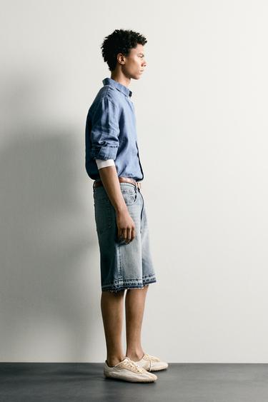 RELAXED FIT DENIM BERMUDA SHORTS - Blue by Zara