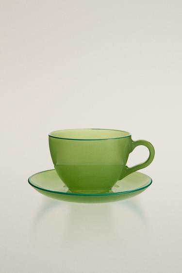GLASS COFFEE CUP AND SAUCER - Green by Zara