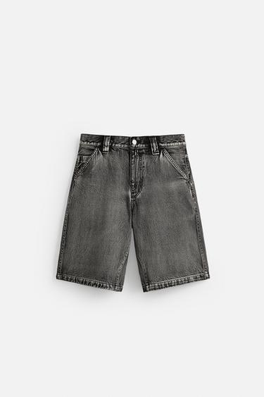 FADED BAGGY FIT DENIM BERMUDA SHORTS - Black by Zara