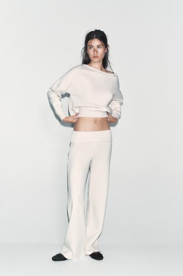 TROUSERS WITH TURN-UP WAIST - Beige marl by Zara
