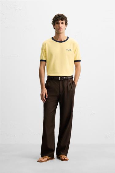 WASHED RIB EMBROIDERED T-SHIRT - Yellow by Zara - Image 0