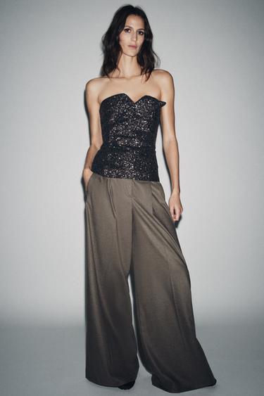 ZW COLLECTION WIDE-LEG TROUSERS WITH DARTS - brown vigore by Zara
