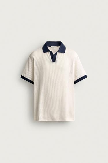 REGULAR FIT OPEN-KNIT POLO SHIRT - Oyster-white by Zara