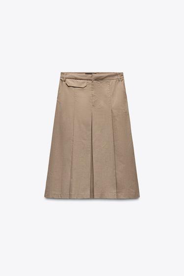 CHECK BOX PLEAT MIDI SKIRT - Beige-brown by Zara - Image 0