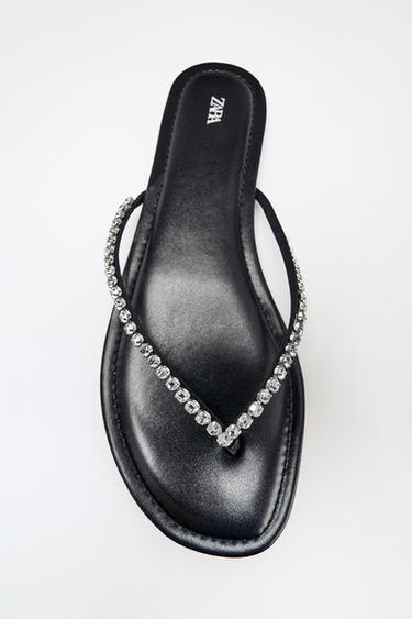 RHINESTONE FLAT SANDALS - Black by Zara