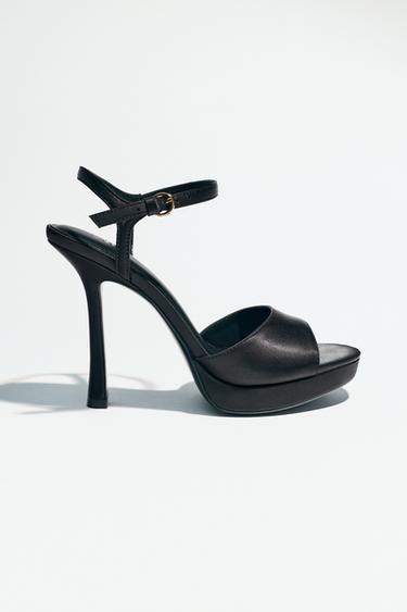 SATIN-EFFECT HEELED SANDALS - Black by Zara