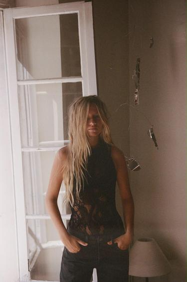 LACE HALTER BODYSUIT - Black by Zara