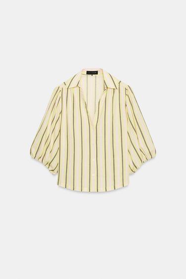 LINEN BLEND PUFF SLEEVE SHIRT - Multicoloured by Zara