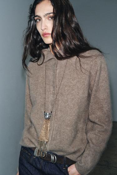 100% WOOL HIGH NECK JACKET - Brown / Taupe by Zara