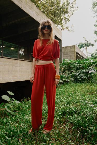 RUSTIC WIDE-LEG TROUSERS - Red by Zara - Image 0