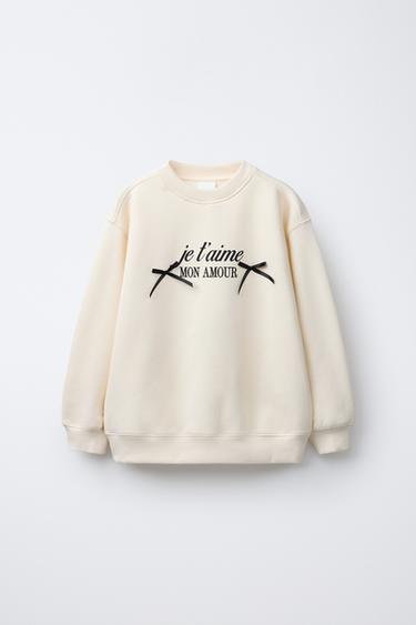 SLOGAN AND BOW PRINT SWEATSHIRT - Ecru by Zara - Image 0