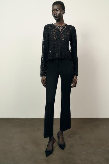 LACE TOP WITH SHOULDER PADS - Black by Zara
