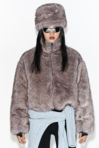 SHORT COAT WITH FAUX FUR HOOD HEIQ XREFLEX™ TECHNOLOGY SKI COLLECTION - Light beige by Zara