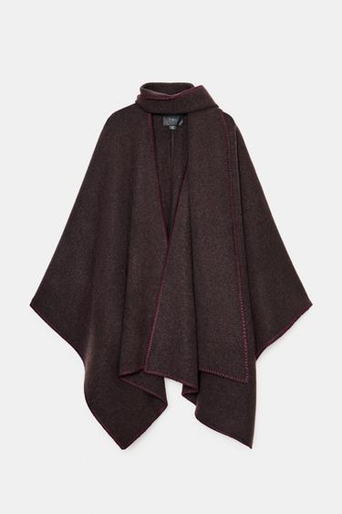 KNIT CAPE WITH CONTRAST THREAD SCARF - Brown by Zara