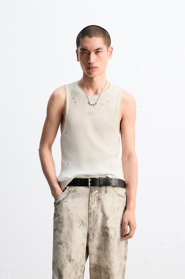 SPRAY PRINT KNIT T-SHIRT - Oyster-white by Zara