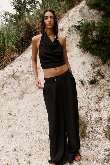 WIDE-LEG TROUSERS WITH WRAP WAIST - Black by Zara - Image 0