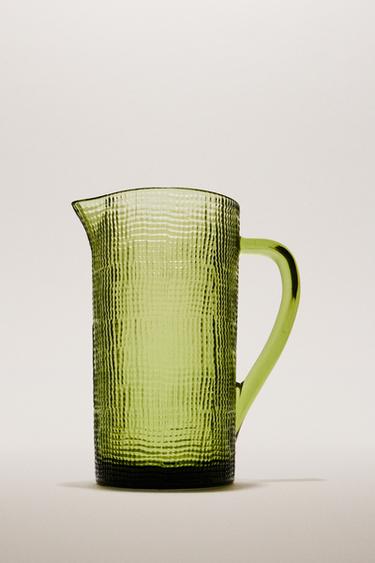 RAISED DESIGN GLASS JUG - Green by Zara