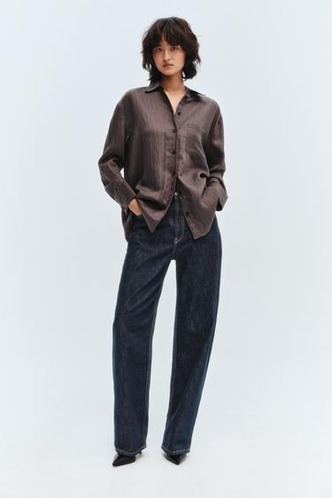 OVERSIZE STRIPED SHIRT ZW COLLECTION - Chocolate brown by Zara
