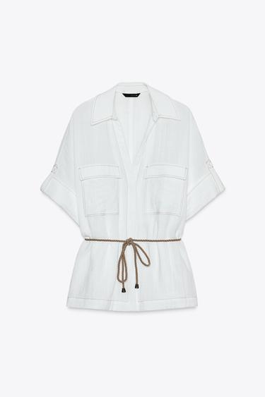 BELTED SAFARI SHIRT - Oyster-white by Zara