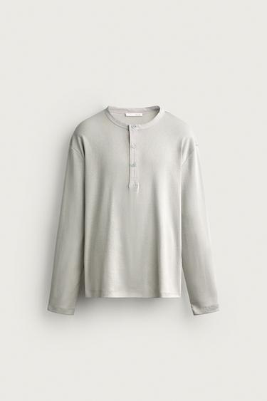 RELAXED FIT HENLEY T-SHIRT - Pearl grey by Zara