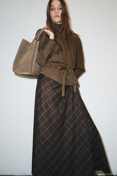 ZW COLLECTION DRAPED CHECK SKIRT - Brown by Zara