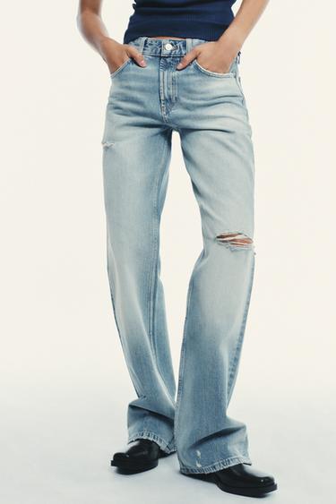 TRF RIPPED WIDE-LEG MID-WAIST JEANS - Blue by Zara