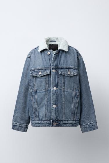 DENIM JACKET WITH FAUX SHEARLING - Faded blue by Zara
