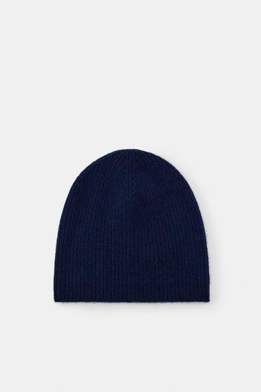 RIBBED WOOL AND CASHMERE BEANIE - Blue by Zara