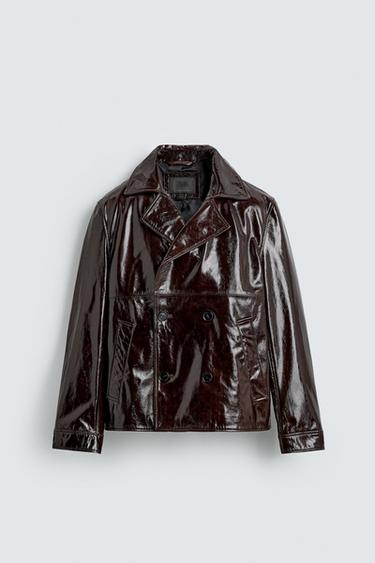 SHINY LEATHER JACKET - Dark brown by Zara