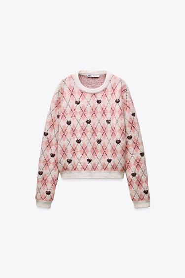JACQUARD KNIT SWEATER WITH HEARTS - Multicoloured by Zara