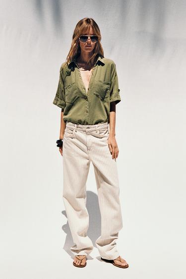 CROPPED LINEN BLEND SHIRT - Light khaki by Zara