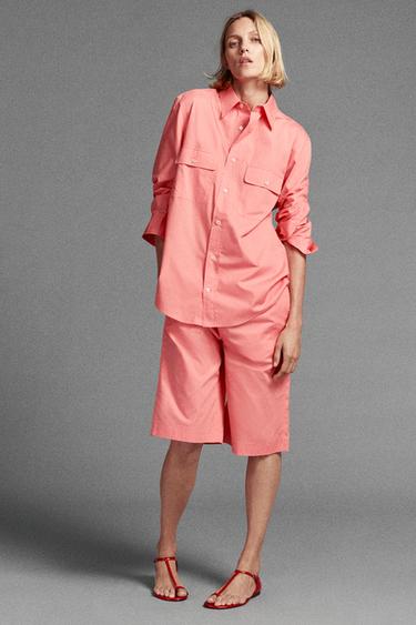 ZW COLLECTION POPLIN SHIRT WITH POCKETS - Peach by Zara