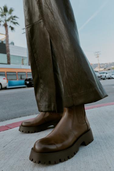 DISTRESSED-EFFECT TRACK-SOLE ANKLE BOOTS - Khaki Green by Zara