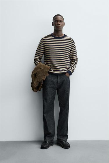 STRIPED JACQUARD SWEATER - Ecru / Navy by Zara - Image 0