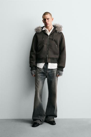 FAUX SUEDE QUILTED JACKET - Dark khaki by Zara