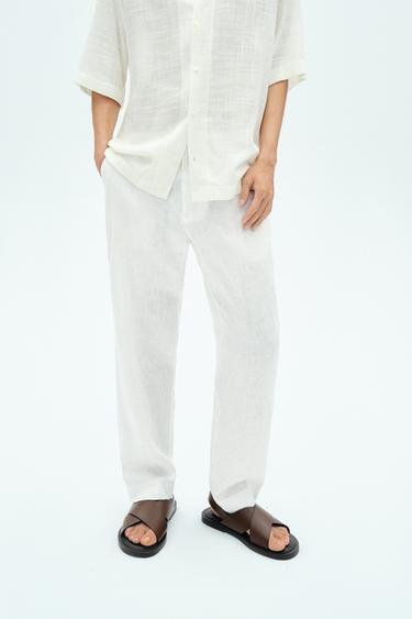 100% LINEN TROUSERS - White by Zara