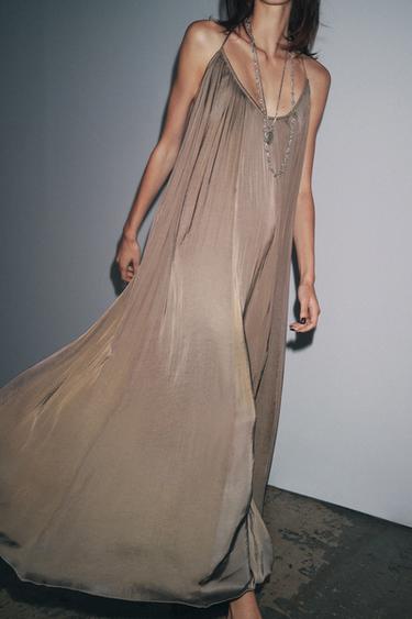 ZW COLLECTION LONG SATIN DRESS - Mink by Zara