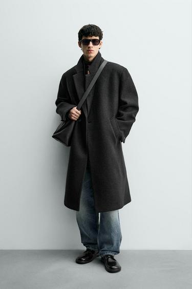 BOUCLÉ TEXTURE WOOL COAT - Black by Zara
