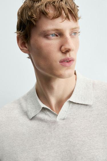 HEMP/COTTON KNIT POLO SHIRT - Grey marl by Zara