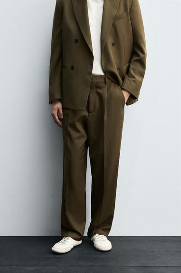 LIMITED EDITION SUIT TROUSERS WITH PLEATS - Dark olive by Zara