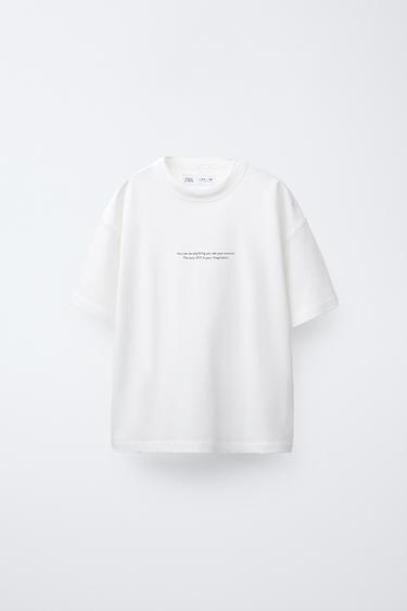 T-SHIRT WITH SLOGAN - Oyster-white by Zara - Image 0