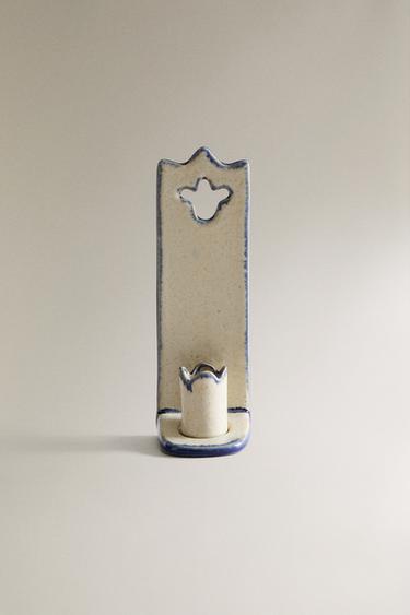 CERAMIC CANDLESTICK WITH CONTRAST EDGE - Ecru by Zara - Image 0