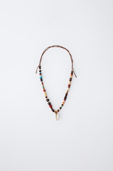 BEADED SHELL NECKLACE - Brown by Zara