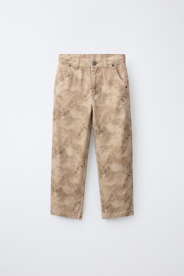 TIE-DYE PRINT CARGO TROUSERS - Light brown by Zara