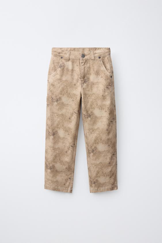 TIE-DYE PRINT CARGO TROUSERS - Light brown by Zara - Image 0