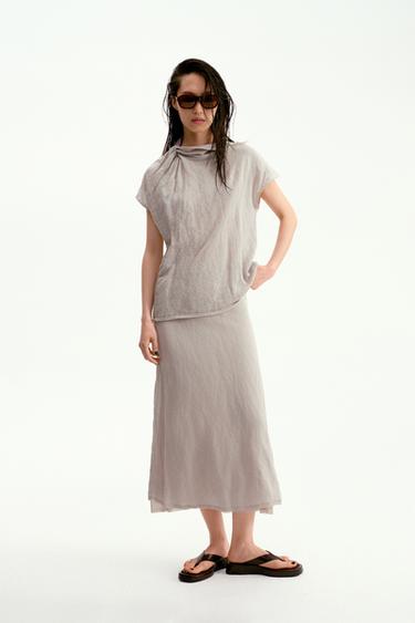 CRINKLE-EFFECT KNOTTED KNIT TOP - Sand / Marl by Zara