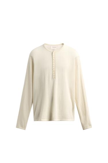 WOOL-COTTON HENLEY JUMPER - Ecru by Zara