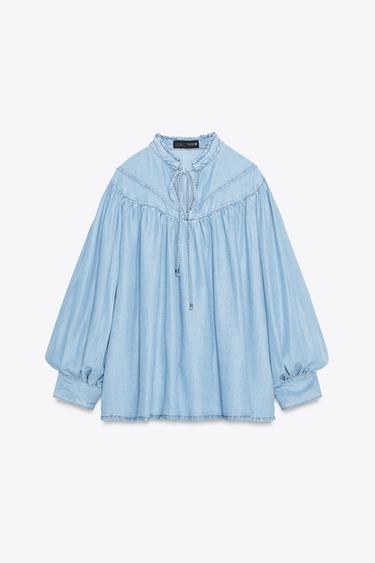 OVERSIZE FLOWING DENIM SHIRT - Mid-blue by Zara