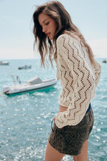 CUTWORK ZIGZAG CARDIGAN - Ecru by Zara